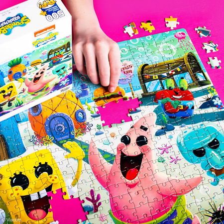 Spongebob, Puzzle z bohaterami bajki, 500 el., wymiary obrazka po ułożeniu 46 x 61 cm, wiek dziecka 10 lat+