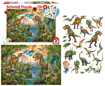 Dinozaury: Puzzle 150 el. Świat dinozaurów + tatuaże