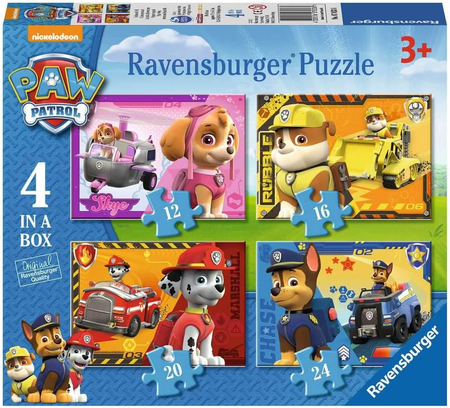 Ravensburger, Psi Patrol, Puzzle 4w1 dla małych dzieci,- 12-16-20-24 el.