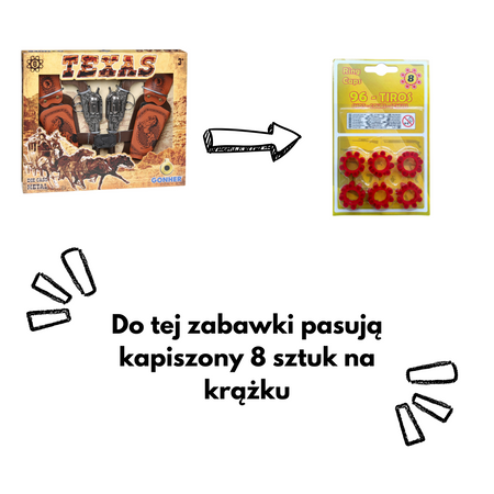 Gonher, Zestaw kowboja : 2 metalowe pistolety na kapiszony 8 strzałowe, 2 kabury i jeden pasek, produkcja w Hiszpanii, zabawa w kowboja szeryfa, 234/0