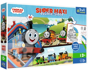 Tomek i Przyjaciele, duże puzzle Super Maxi, 24 duże elementy, dwustronne, jedna strona do kolorowania, wymiary obrazka 60 x 40 cm, dla dzieci w wieku 3+