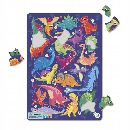 Puzzle ramkowe z dinozaurami, 53 el., Dodo