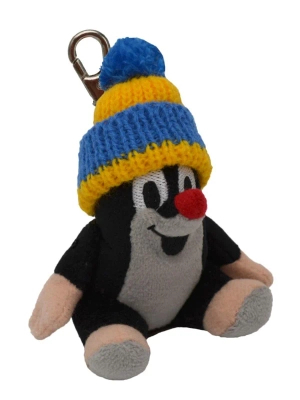 MU Brno, Krecik i Przyjaciele, Maskotka pluszowa brelok zawieszka siedzący Krecik w niebiesko-żółtej czapeczce, 9 cm, wyprodukowano w Czechach, miły plusz, wysoka jakość, legendarny bohater