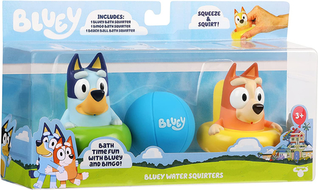 Bluey, Zabawka do kąpieli, 2 figurki Bluey i Bingo i piłeczka, Squeeze and Squirt