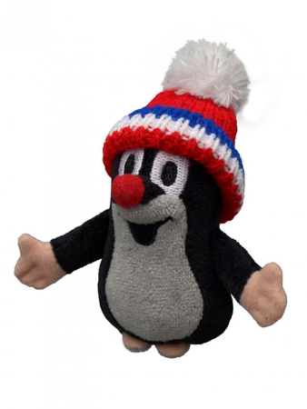 Krecik, Maskotka pluszowa pacynka na palec Krecik w trójkolorowej czapce, 10 cm, wykonany w Czechach, wiek dziecka 0+