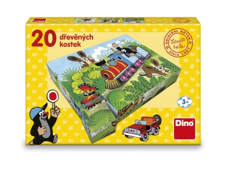 Krecik i Przyjaciele, Drewniane klocki obrazkowe puzzle Pojazdy Krecika, 20 klocków, wiek dzieci 3+