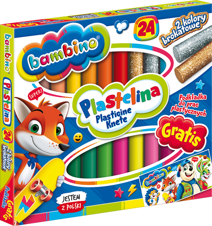 Bambino, Plastelina 24 kolory w tym 2 brokatowe