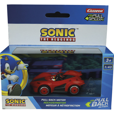 Sonic The Hedgehog Carrera, autko czerwone, czerwono czarny Sonic, mechanizm pull-back, w skali 1:43, dla dzieci 3+