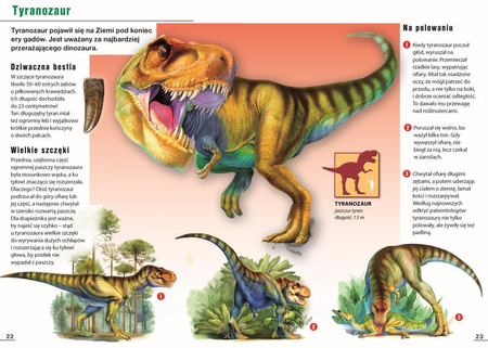 Książka Mała encyklopedia wiedzy Dinozaury, dla dzieci w wieku 7-10 lat, aut. Eryk Chilmon, wydawnictwo Siedmioróg, ilustracje wraz z opisem na każdej stronie, twarda oprawa, 24 strony