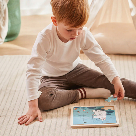 Muminki, Drewniane puzzle w ramce, Na ryby, 16 elementów, idealne dla malucha 18m+