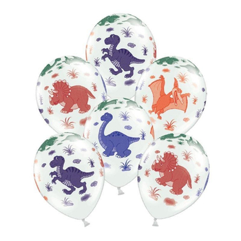 Balony z dinozaurami - 30 cm - mocne - bezpieczne - lateksowe - 6 sztuk
