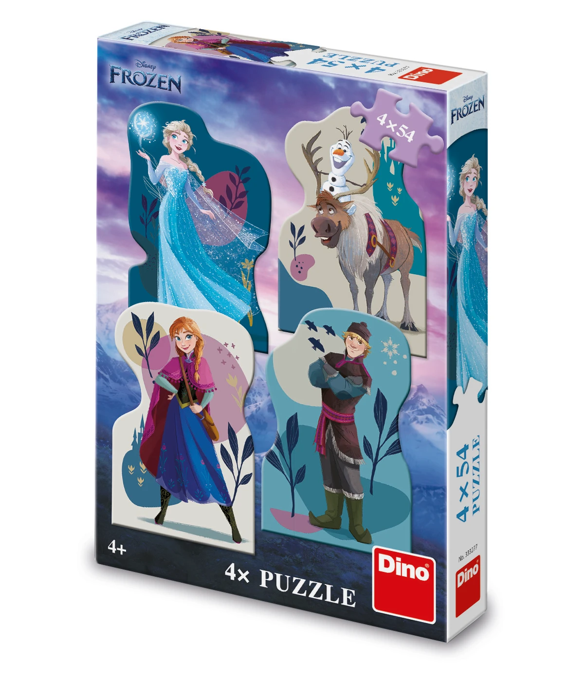 Disney Frozen, Kraina Lodu Puzzle konturowe 4 w 1, 4 x 54 el., wymiary  obrazka 13 x 19 cm, najważniejsi bohaterowie Elsa, Anna Kristoff i Olaf,  wiek dziecka 4+ | Bajkownia.pl