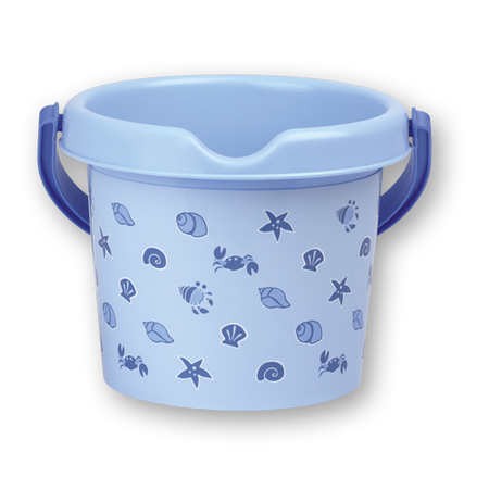 Zabawki do piasku, Niebieskie wiaderko do piasku Sea Shell 91, wyprodukowane we Włoszech, dobrej jakości plastik