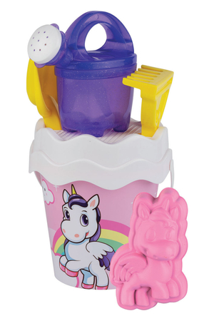 Androni, Włoskie zabawki do piaskownicy Jednorożec - wiaderko, łopatka, foremki 45, wysoka jakość, na plażę