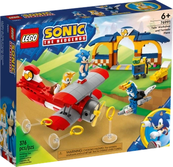 Klocki Lego Sonic the Hedgehog 76991 Tails z warsztatem i samolot Tornado, 376 elementów, oryginalne klocki dla fanów gry i filmu, wiek dziecka 6+