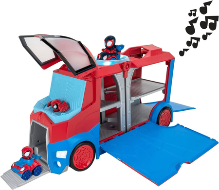 Marvel, Spiderman Spidey, Samochód Transporter i 2 mini pojazdy Spidey i Miles Morales, efekty świetlne i dźwiękowe