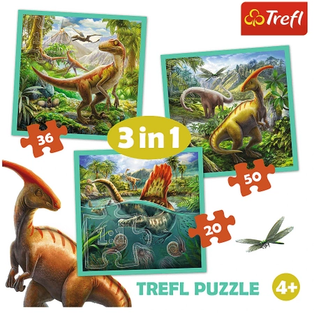 Trefl, Puzzle dla dzieci 3-w-1 Dinozaury 20-36-50 el.