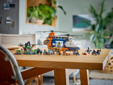 Klocki Lego City 60437 Helikopter badaczy dżungli w bazie, 881 elementów, oryginalne klocki, dla wielbicieli przygód