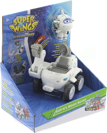 Super Wings, Figurka biały samolocik Astra i pojazd księżycowy, oryginalna zabawka z bajki, dla dzieci w wieku 3+