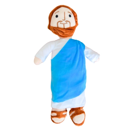 Pluszowa maskotka Jezus 32 cm z breloczkiem krzyżyk i medaliki – prezent religijny