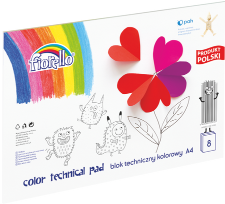 Blok techniczny kolorowy A4, 8 kartek, Fiorello