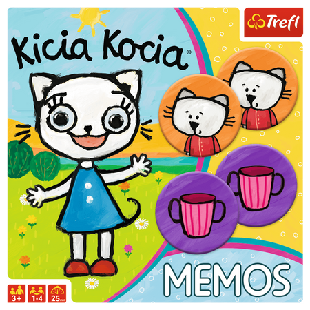 Trefl, Kicia Kocia, Gra pamięciowa dla dzieci, Memos, memory, 36 kartoników z kicią i przyjaciółmi, wiek dzieci 3+