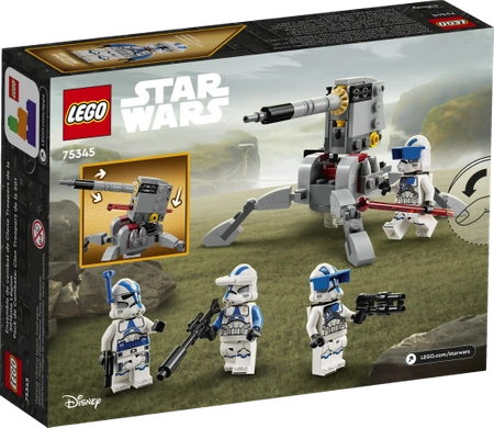 Klocki Lego Star Wars 75345 Zestaw bitewny – żołnierze-klony z 501 legionu, 119 elementów, 4 mini figurki, działo, super prezent dla miłośników Gwiezdnych Wojen, oryginalne klocki Lego, wiek dziecka 6+