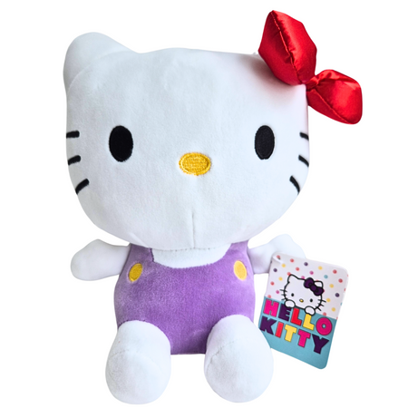 Hello Kitty, Maskotka pluszowa Kitty w fioletowym ubranku i z czerwoną wstążką, 25 cm, wysokiej jakości plusz, bardzo mila w dotyku, oryginalna