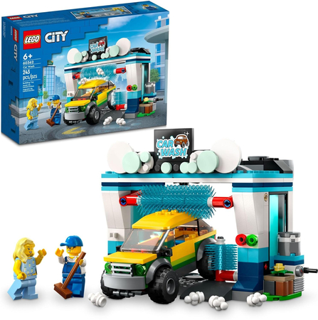 Klocki Lego City 60362 Myjnia samochodowa, 243 elementy do zbudowania myjni i samochodu oraz 2 mini figurki, klocki oryginalne, wysoka jakość, wiek dziecka 6+