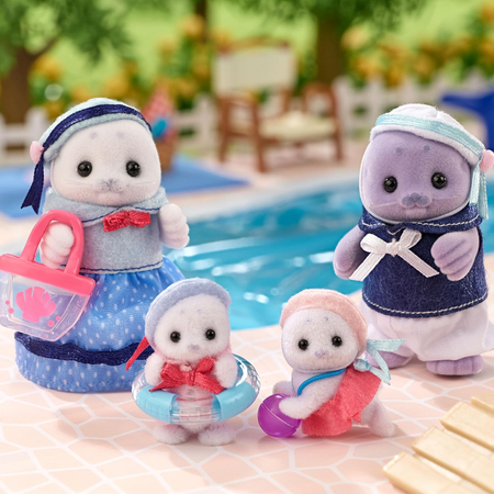 Sylvanian Family, 4 Figurki, Rodzina fok i akcesoria na basen