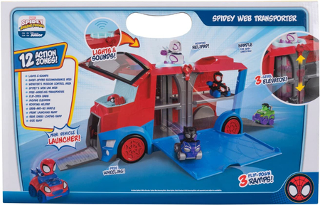 Marvel, Spiderman Spidey, Samochód Transporter i 2 mini pojazdy Spidey i Miles Morales, efekty świetlne i dźwiękowe