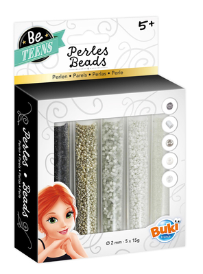 Buki Be Teens, Tuba z perełkami, Srebrno-białe koraliki, PE006