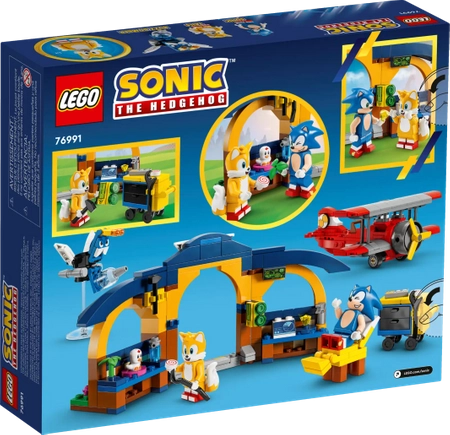 Klocki Lego Sonic the Hedgehog 76991 Tails z warsztatem i samolot Tornado, 376 elementów, oryginalne klocki dla fanów gry i filmu, wiek dziecka 6+