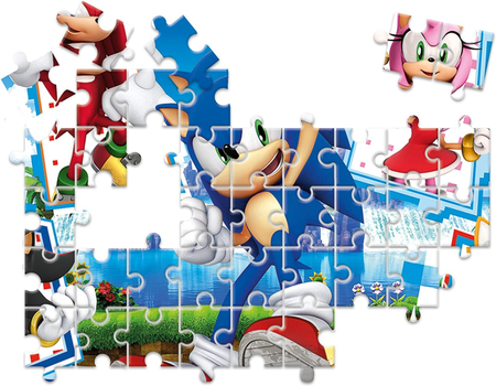 Sonic The Hedgehog, Zestaw EduKit 4 w 1, Puzzle 30 i 48 el., klocki obrazkowe 6 el. i gra pamięciowa Memo, w walizeczce, wiek dziecka 3+