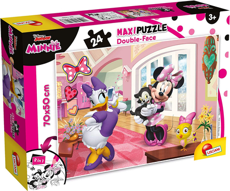 Disney Junior, Myszka Minnie i Daisy, Puzzle dwustronne 24 el. Dwie przyjaciółki, obrazek dwustronny, standardowe puzzle i po odwróceniu do kolorowania, dla dzieci w wieku 3+