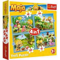 Trefl, Pszczółka Maja, puzzle 4-w-1, zestaw 4 układanek 12 15 20 24 el., puzzle dla małych dzieci, duże elementy, wiek dziecka 3+