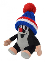 MU Brno, Krecik, Pluszowa maskotka siedzący Krecik w czapeczce z czerwonym pomponem, 20 cm, wysoka jakość