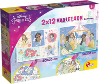 Disney Princess, Księżniczki, Duże puzzle podłogowe dla maluszków, 2 x 12 el. MaxiFloor, 2 dwustronne układanki, normalne puzzle i do kolorowania, obrazki o wymiarach 50 x 35 cm