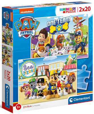 Psi Patrol, puzzle Supercolor 2x20 el. Clementoni