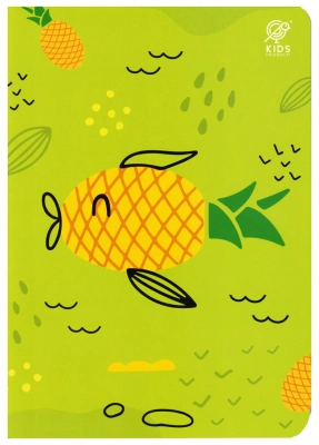 Zeszyt w linie, format A5, 32 strony, papier 70g, laminowana okładka, kolorowe linie, motyw Ananas