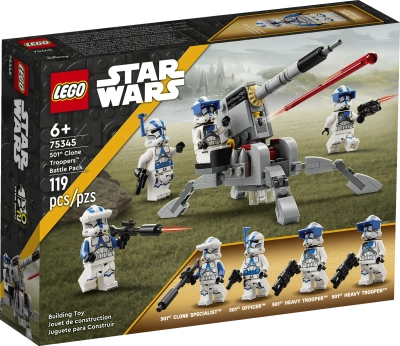 Klocki Lego Star Wars 75345 Zestaw bitewny – żołnierze-klony z 501 legionu, 119 elementów, 4 mini figurki, działo, super prezent dla miłośników Gwiezdnych Wojen, oryginalne klocki Lego, wiek dziecka 6+