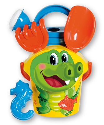 Androni, Zabawki do piasku Krokodyl 47, zabawki na plażę - wiaderko, sitko, łopatka, grabki, konewka, foremka