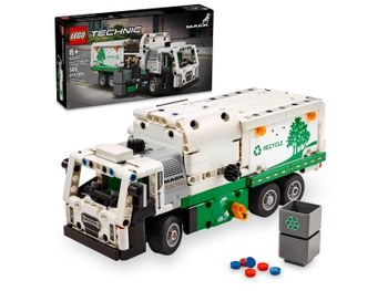 Klocki Lego Technic 42167 Śmieciarka Mack LR Electric, 503 el., ładowacz boczny, unoszony tył, skrętne koła, wiek dziecka 8+