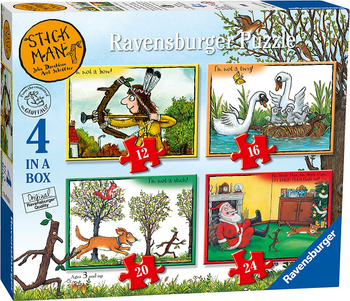 Ravensburger, Pan Patyk Stick Man, Puzzle 4 układanki, 4-w-1, 12-16-20-24 el., dla młodszych dzieci