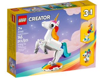 Klocki Lego Creator 31140 Magiczny Jednorożec, 145 elementów, zestaw kreatywny 3 w 1, możliwość zbudowania jednorożca lub konika morskiego lub pawia, oryginalne klocki Lego, super jakość, wiek dziecka 7 lat+