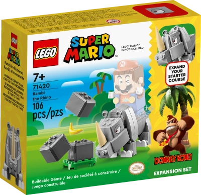 Klocki Lego Super Mario 71420 Nosorożec Rambi — zestaw rozszerzający, 106 el., figurka nosorożca, oryginalne klocki, zabawka dla siedmiolatków i starszych dzieci