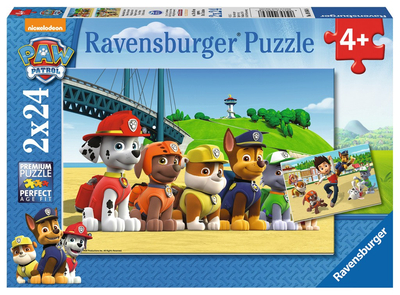 Ravensburger, Psi Patrol, Puzzle 2 x 24 el., obrazki o wymiarach 26 x 18 cm, wiek dziecka 3+