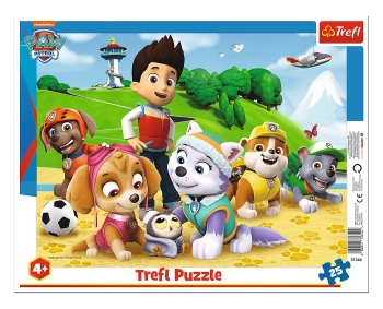 Trefl, Psi Patrol Puzzle ramkowe Drużyna 25 el., na obrazku głowni bohaterowie i Ryder, duży obrazek w ramce, dla małych dzieci w wieku 4+