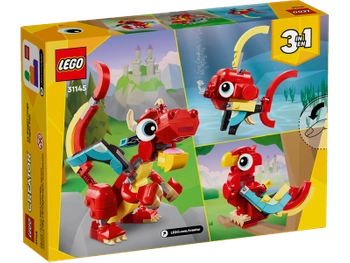 Klocki Lego Creator 31145, Zestaw kreatywny klocków 3 w 1, Czerwony smok - Rybka - Feniks, dla dzieci w wieku 6+, 149 elementów, oryginalne klocki