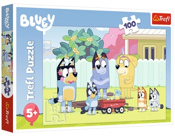 Trefl, Bluey, Puzzle tradycyjne z Bluey, 100 el. obrazek 41 x 28 cm, ekologiczne materiały, kolorowe, wyprodukowane w Polsce, wiek dziecka 5+